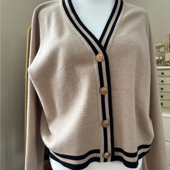 Cyrus Tan Cardigan with Black Accents - Picture 1 of 4